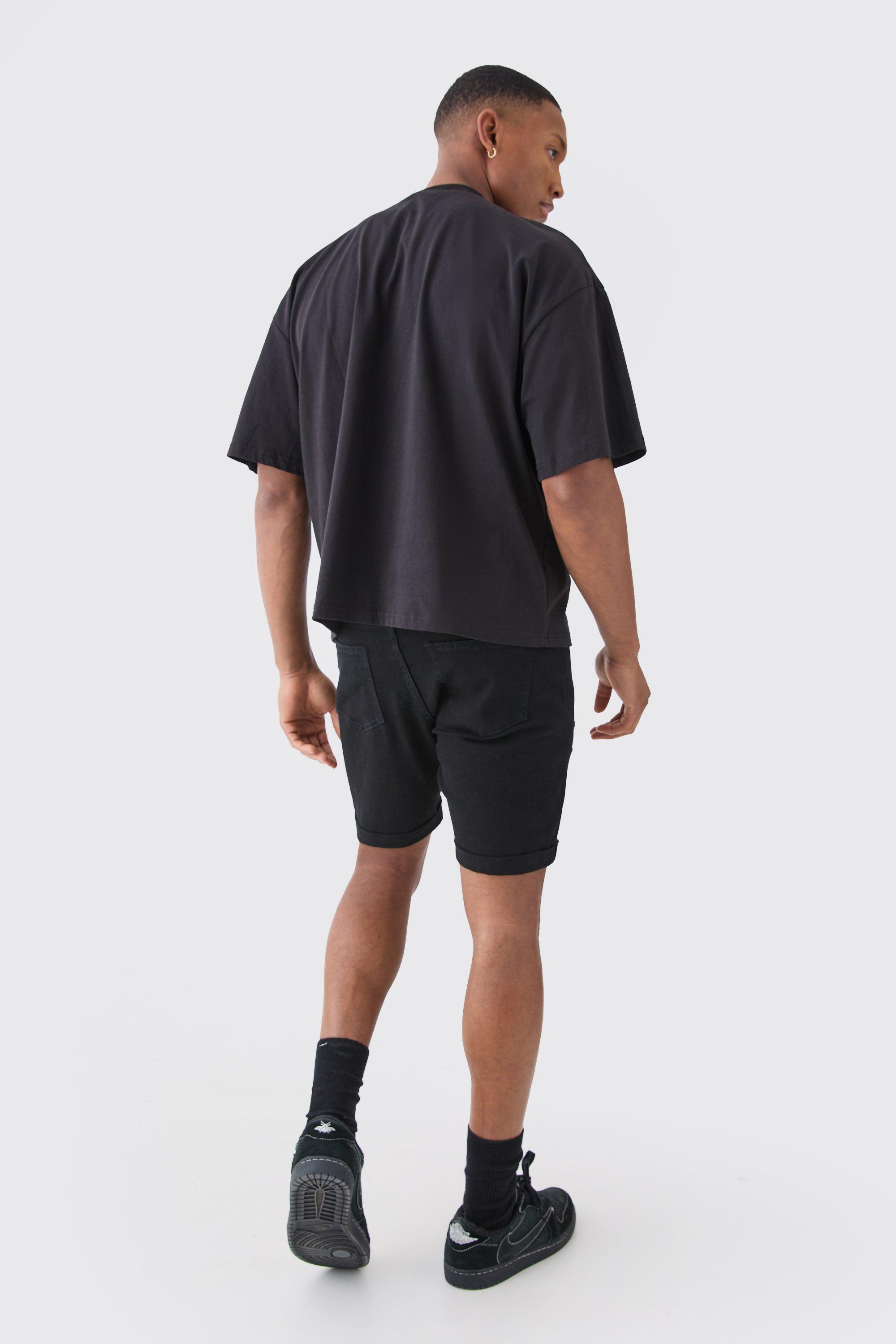 Skinny Stretch Distressed Denim Shorts In Black